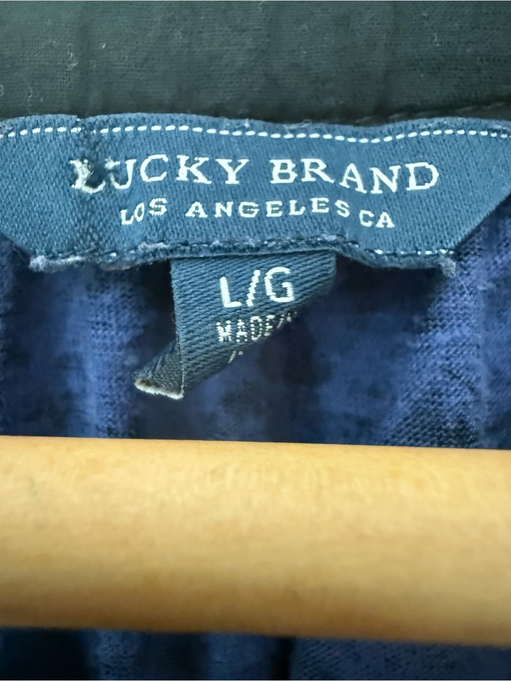 Lucky Brand Blue and Black Patterned Long-Sleeve V-Neck Blouse - Picture 2 of 4
